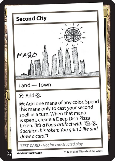 Second City, carta Magic di tipo Land — Town illustrata da Mark Rosewater