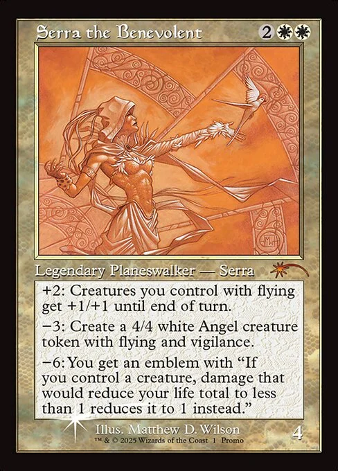 Serra the Benevolent, carta Magic di tipo Legendary Planeswalker — Serra illustrata da Matthew D. Wilson