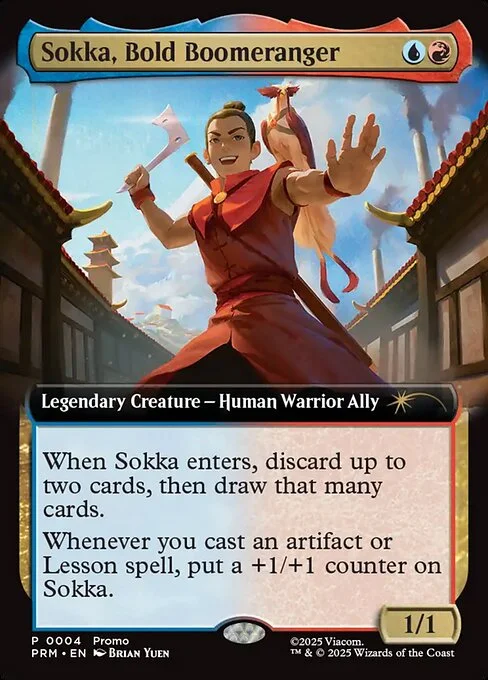 Sokka, Bold Boomeranger, carta Magic di tipo Legendary Creature — Human Warrior Ally illustrata da Brian Yuen