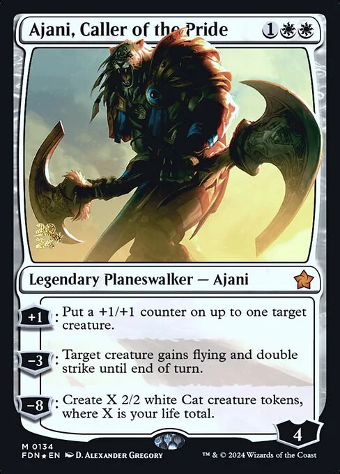 Ajani, Caller of the Pride, carta Magic di tipo Legendary Planeswalker — Ajani illustrata da D. Alexander Gregory