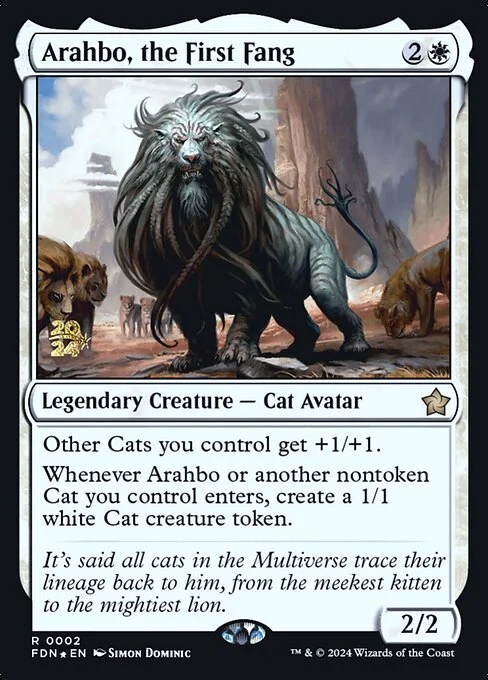 Arahbo, the First Fang, carta Magic di tipo Legendary Creature — Cat Avatar illustrata da Simon Dominic