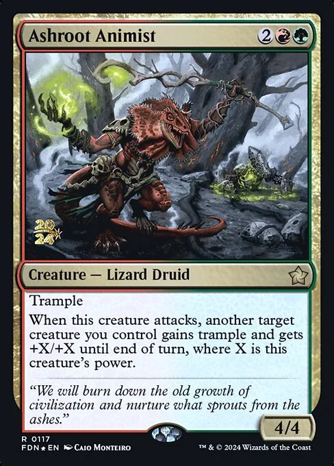 Ashroot Animist, carta Magic di tipo Creature — Lizard Druid illustrata da Caio Monteiro