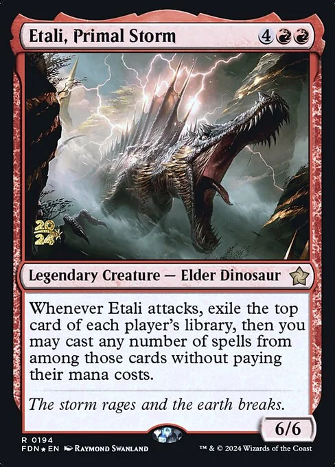 Etali, Primal Storm, carta Magic di tipo Legendary Creature — Elder Dinosaur illustrata da Raymond Swanland
