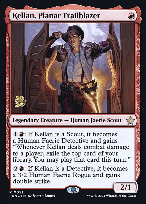 Kellan, Planar Trailblazer, carta Magic di tipo Legendary Creature — Human Faerie Scout illustrata da Zoltan Boros