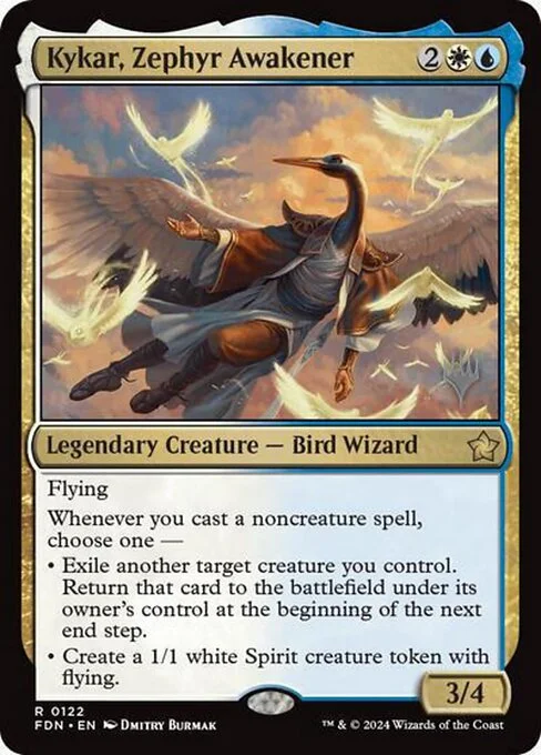 Kykar, Zephyr Awakener, carta Magic di tipo Legendary Creature — Bird Wizard illustrata da Dmitry Burmak