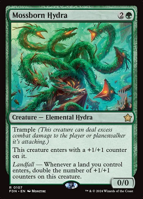 Mossborn Hydra, carta Magic di tipo Creature — Elemental Hydra illustrata da Monztre