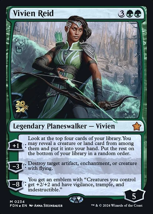 Vivien Reid, carta Magic di tipo Legendary Planeswalker — Vivien illustrata da Anna Steinbauer
