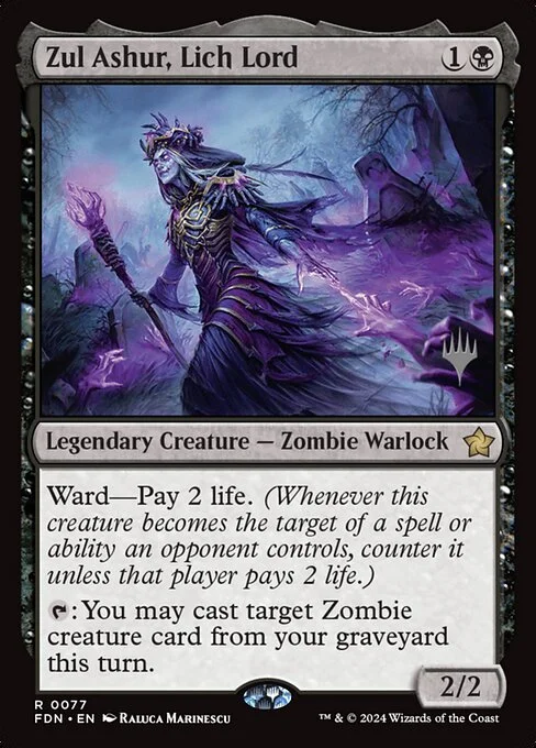 Zul Ashur, Lich Lord, carta Magic di tipo Legendary Creature — Zombie Warlock illustrata da Raluca Marinescu