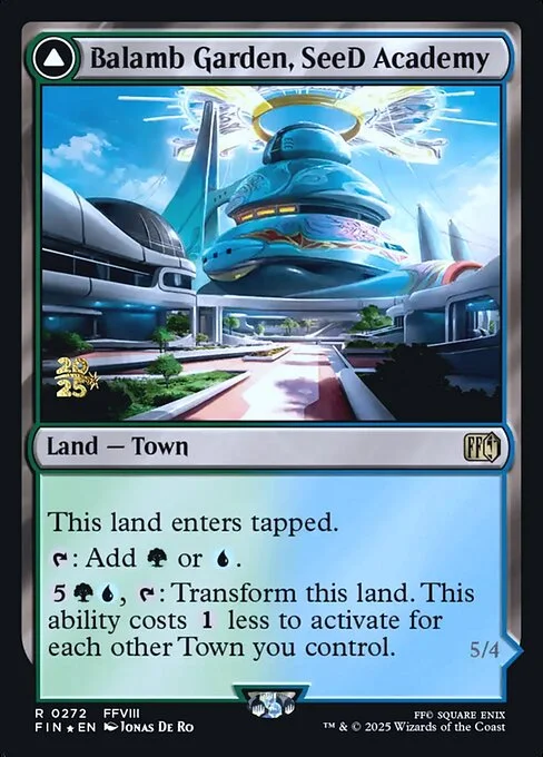 Balamb Garden, SeeD Academy // Balamb Garden, Airborne, carta Magic di tipo Land — Town // Legendary Artifact — Vehicle illustrata da Jonas De Ro