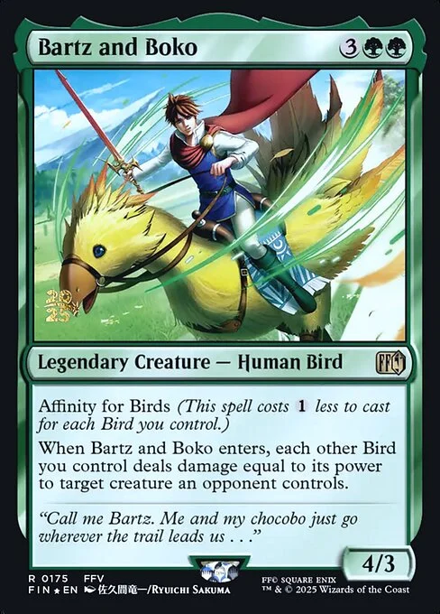 Bartz and Boko, carta Magic di tipo Legendary Creature — Human Bird illustrata da Ryuichi Sakuma