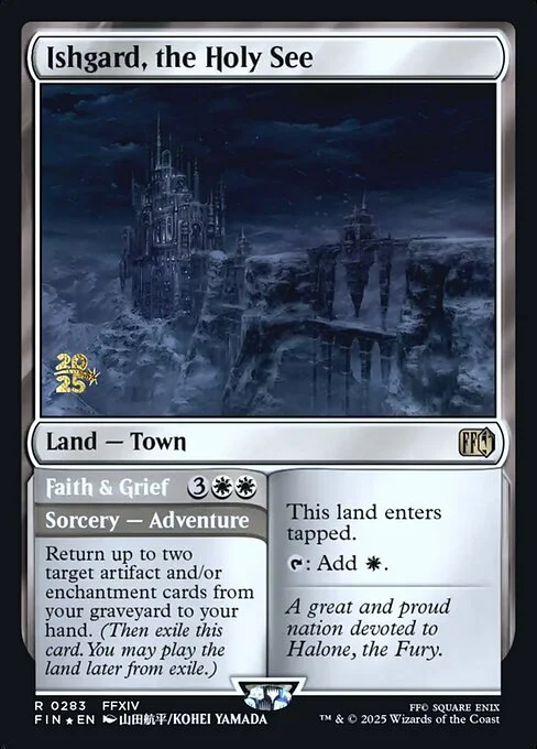 Ishgard, the Holy See // Faith & Grief, carta Magic di tipo Land — Town // Sorcery — Adventure illustrata da KOHEI YAMADA