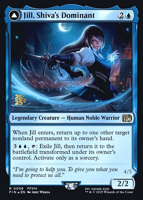 Jill, Shiva's Dominant // Shiva, Warden of Ice, carta Magic di tipo Legendary Creature — Human Noble Warrior // Legendary Enchantment Creature — Saga Elemental illustrata da Arif Wijaya