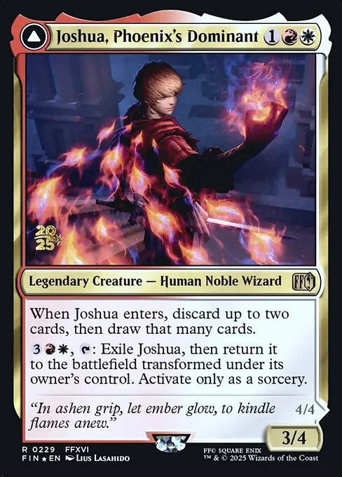 Joshua, Phoenix's Dominant // Phoenix, Warden of Fire, carta Magic di tipo Legendary Creature — Human Noble Wizard // Legendary Enchantment Creature — Saga Phoenix illustrata da Lius Lasahido