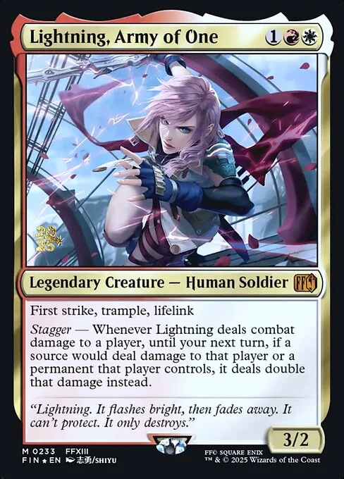 Lightning, Army of One, carta Magic di tipo Legendary Creature — Human Soldier illustrata da Shiyu