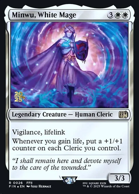 Minwu, White Mage, carta Magic di tipo Legendary Creature — Human Cleric illustrata da Josu Hernaiz