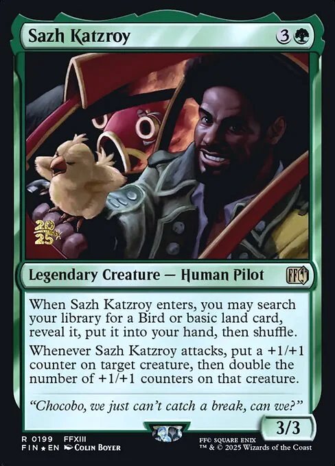 Sazh Katzroy, carta Magic di tipo Legendary Creature — Human Pilot illustrata da Colin Boyer