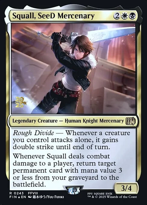 Squall, SeeD Mercenary, carta Magic di tipo Legendary Creature — Human Knight Mercenary illustrata da Yuu Fujiki