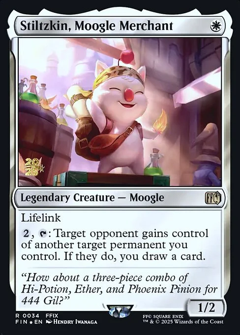 Stiltzkin, Moogle Merchant, carta Magic di tipo Legendary Creature — Moogle illustrata da Hendry Iwanaga