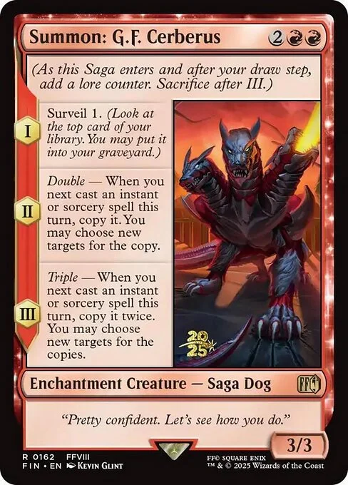 Summon: G.F. Cerberus, carta Magic di tipo Enchantment Creature — Saga Dog illustrata da Kevin Glint