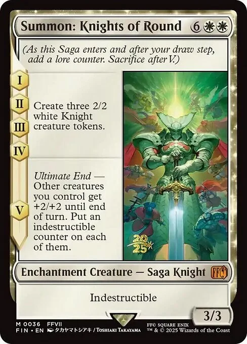 Summon: Knights of Round, carta Magic di tipo Enchantment Creature — Saga Knight illustrata da Takayama Toshiaki