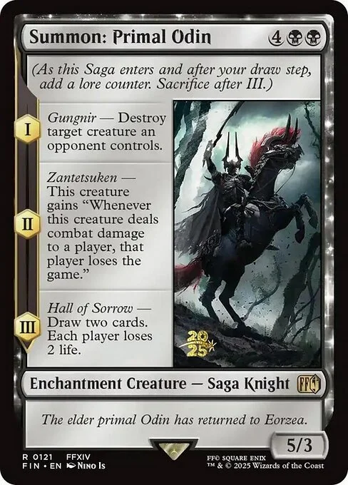 Summon: Primal Odin, carta Magic di tipo Enchantment Creature — Saga Knight illustrata da Nino Is