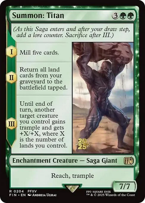 Summon: Titan, carta Magic di tipo Enchantment Creature — Saga Giant illustrata da Andreia Ugrai
