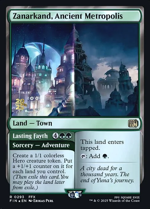 Zanarkand, Ancient Metropolis // Lasting Fayth, carta Magic di tipo Land — Town // Sorcery — Adventure illustrata da Erikas Perl