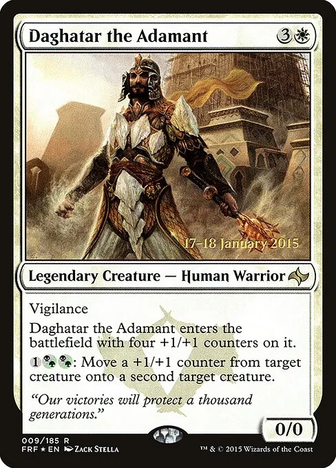 Daghatar the Adamant, carta Magic di tipo Legendary Creature — Human Warrior illustrata da Zack Stella