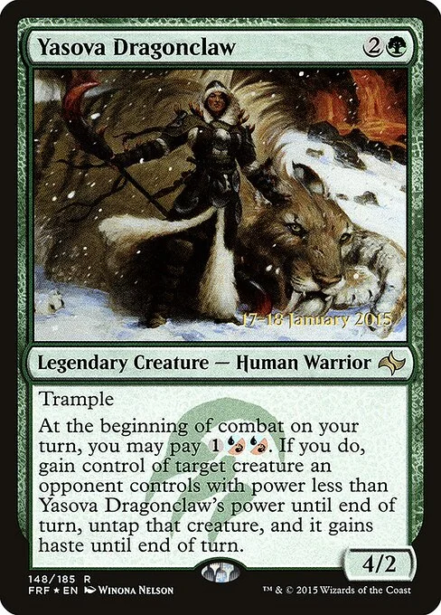 Yasova Dragonclaw, carta Magic di tipo Legendary Creature — Human Warrior illustrata da Winona Nelson