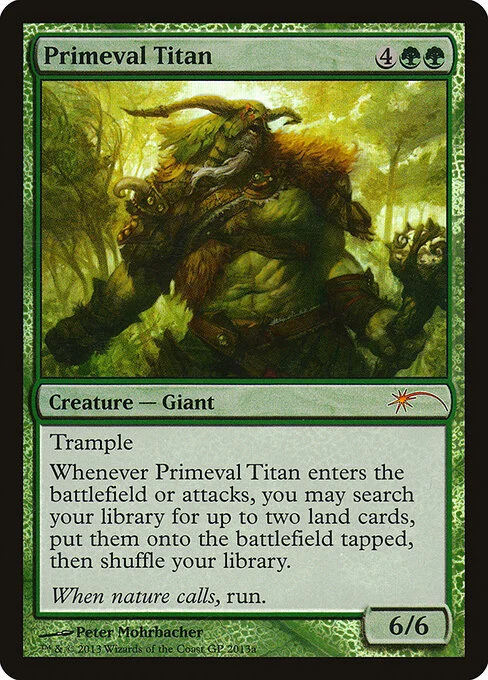 Primeval Titan, carta Magic di tipo Creature — Giant illustrata da Peter Mohrbacher