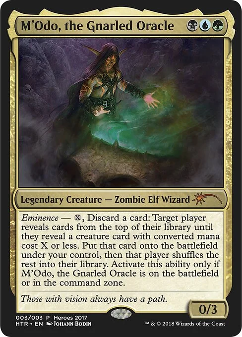 M'Odo, the Gnarled Oracle, carta Magic di tipo Legendary Creature — Zombie Elf Wizard illustrata da Johann Bodin
