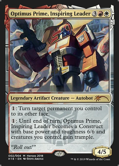 Optimus Prime, Inspiring Leader, carta Magic di tipo Legendary Artifact Creature — Autobot illustrata da Steve Argyle