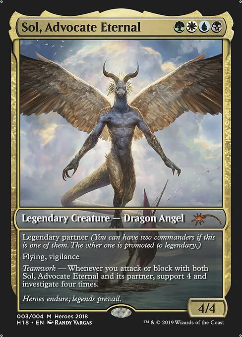 Sol, Advocate Eternal, carta Magic di tipo Legendary Creature — Dragon Angel illustrata da Randy Vargas