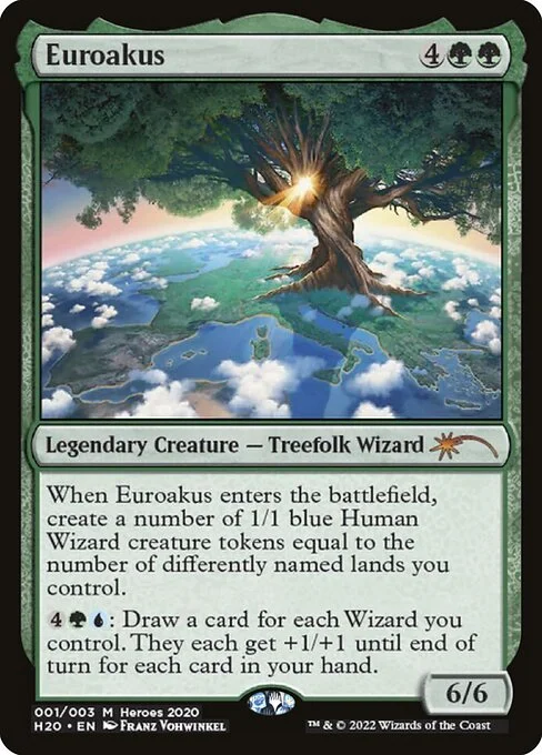 Euroakus, carta Magic di tipo Legendary Creature — Treefolk Wizard illustrata da Franz Vohwinkel