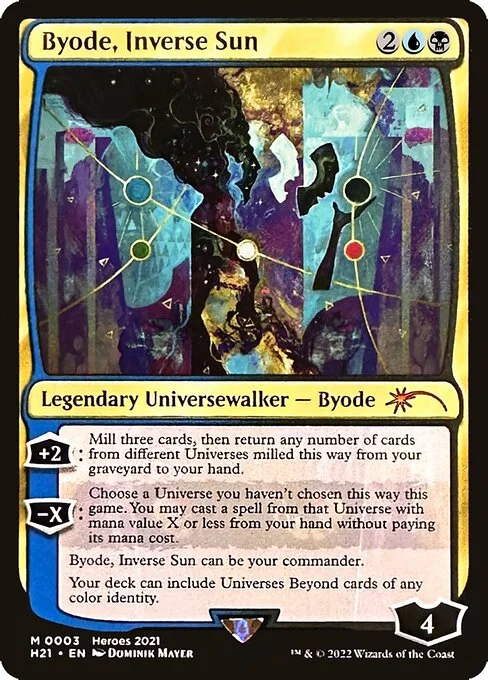 Byode, Inverse Sun, carta Magic di tipo Legendary Universewalker — Byode illustrata da Dominik Mayer