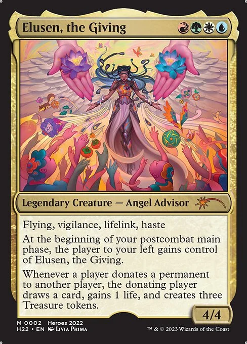 Elusen, the Giving, carta Magic di tipo Legendary Creature — Angel Advisor illustrata da Livia Prima