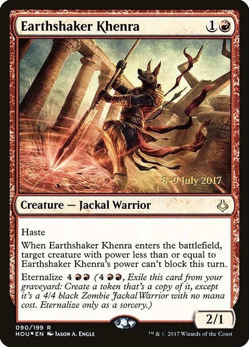 Earthshaker Khenra, carta Magic di tipo Creature — Jackal Warrior illustrata da Jason A. Engle