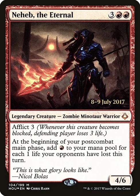 Neheb, the Eternal, carta Magic di tipo Legendary Creature — Zombie Minotaur Warrior illustrata da Chris Rahn