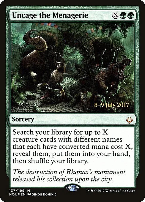 Uncage the Menagerie, carta Magic di tipo Sorcery illustrata da Simon Dominic