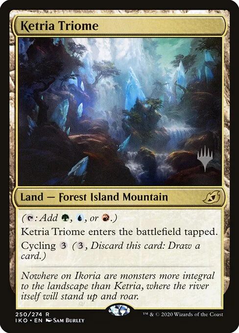 Ketria Triome, carta Magic di tipo Land — Forest Island Mountain illustrata da Sam Burley