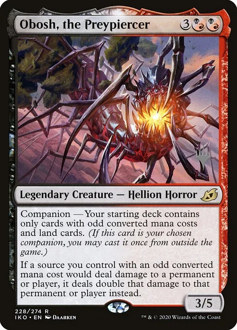 Obosh, the Preypiercer, carta Magic di tipo Legendary Creature — Hellion Horror illustrata da Daarken
