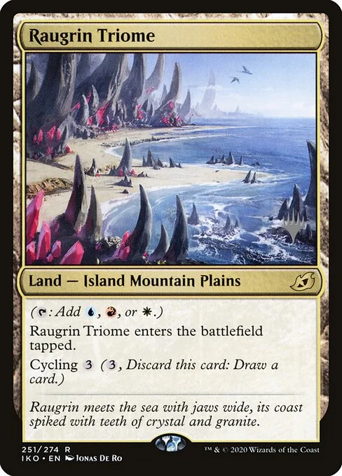 Raugrin Triome, carta Magic di tipo Land — Island Mountain Plains illustrata da Jonas De Ro