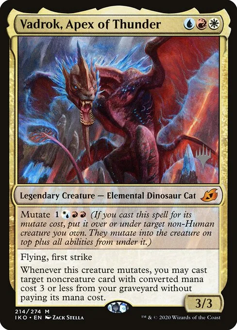 Vadrok, Apex of Thunder, carta Magic di tipo Legendary Creature — Elemental Dinosaur Cat illustrata da Zack Stella