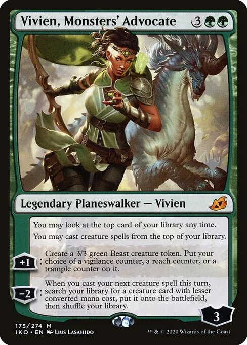 Vivien, Monsters' Advocate, carta Magic di tipo Legendary Planeswalker — Vivien illustrata da Lius Lasahido