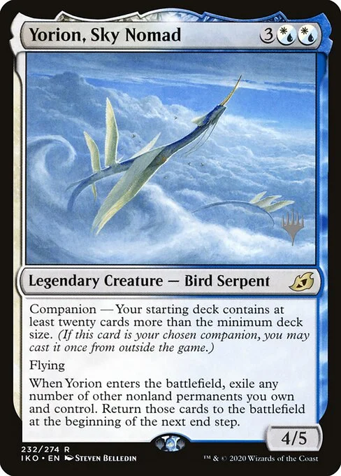 Yorion, Sky Nomad, carta Magic di tipo Legendary Creature — Bird Serpent illustrata da Steven Belledin