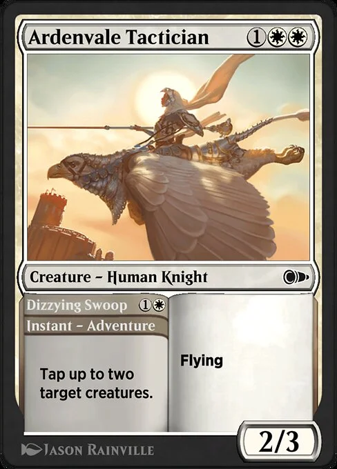 Ardenvale Tactician // Dizzying Swoop, carta Magic di tipo Creature — Human Knight // Instant — Adventure illustrata da Jason Rainville