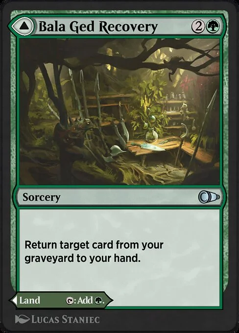 Bala Ged Recovery // Bala Ged Sanctuary, carta Magic di tipo Sorcery // Land illustrata da Lucas Staniec