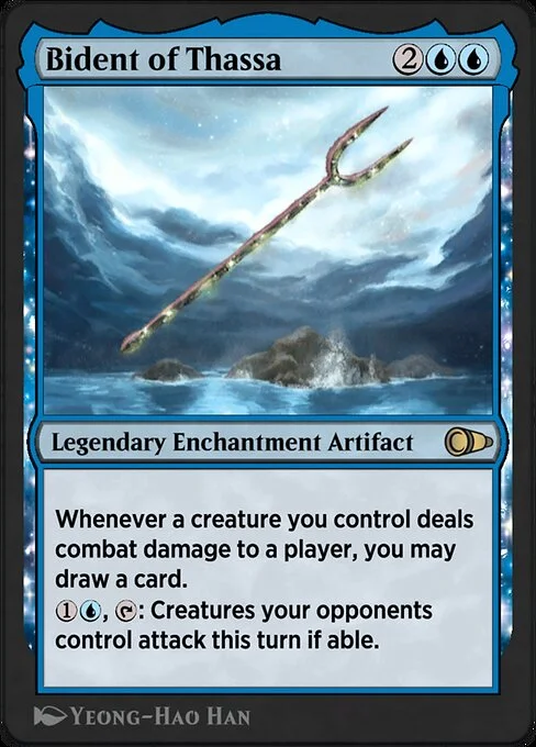 Bident of Thassa, carta Magic di tipo Legendary Enchantment Artifact illustrata da Yeong-Hao Han