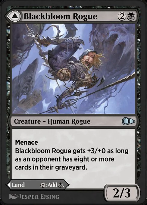 Blackbloom Rogue // Blackbloom Bog, carta Magic di tipo Creature — Human Rogue // Land illustrata da Jesper Ejsing