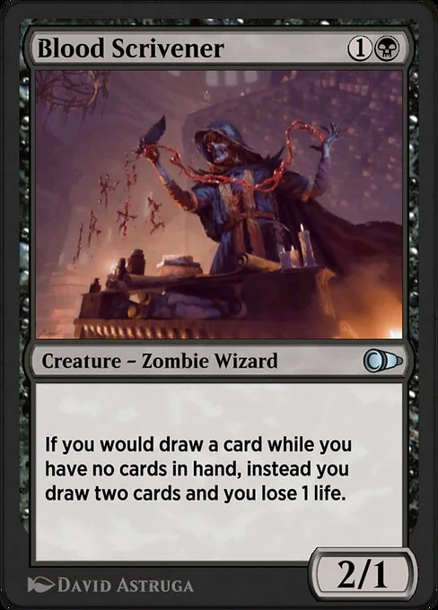 Blood Scrivener, carta Magic di tipo Creature — Zombie Wizard illustrata da David Astruga